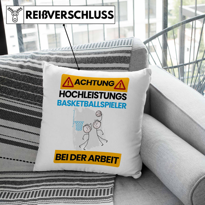 Basketballspieler Kissen mit Füllung 40x40 Geschenk Lustiger Spruch Geschenkidee für Basketballspieler Achtung Hochleistungs Basketballspieler Bei Der Arbeit (Grau) Grün Trendation