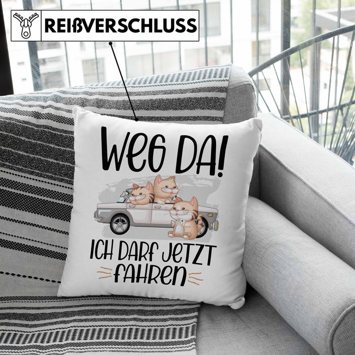 Führerschein Bestanden Geschenk Kissen mit Füllung 40x40 Bestandener Führerschein Weg Da Fahrschule (Grau) Rosa Trendation