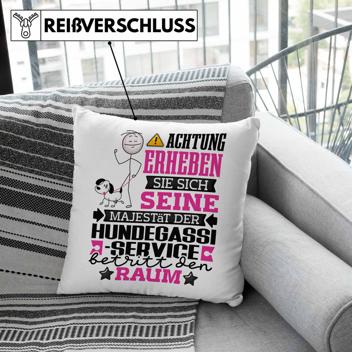 Hundegassi-Service Geschenk Kissen mit Füllung 40x40 Lustiger Spruch Erheben Sie Sich Der Hundegassi-Service Betritt den Raum (Grau) Grün Trendation