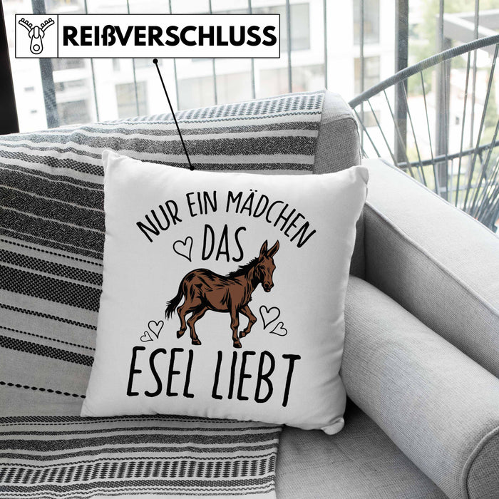 Lustige Esel-Kissen mit Füllung 40x40 Geschenk für Mädchen, die Esel lieben "Nur Ein Mädchen Das Esel Liebt" (Grau) Grün Trendation