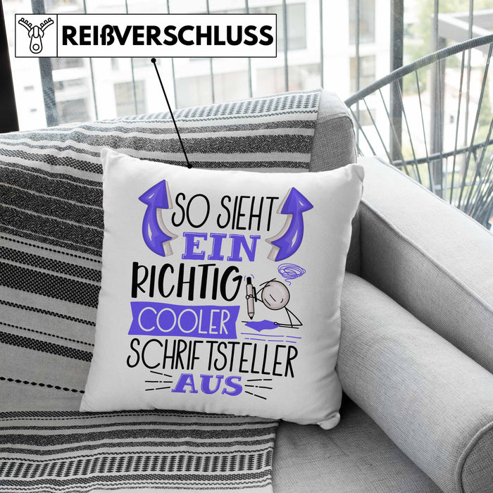 Schriftsteller Autor Kissen mit Füllung 40x40 Geschenk So Sieht Ein RIchtig Cooler Schriftsteller Autor Aus Geschenkidee Lustiger Spruch Geburtstag (Grau) Rosa Trendation
