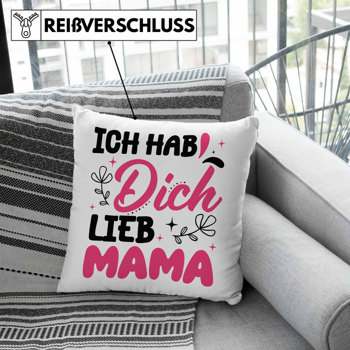 Mama Geschenk Kissen mit Füllung 40x40 Ich Hab Dich Lieb Mama Geschenkidee Muttertagsgeschenk von Sohn Tochter (Grau) Blau Trendation