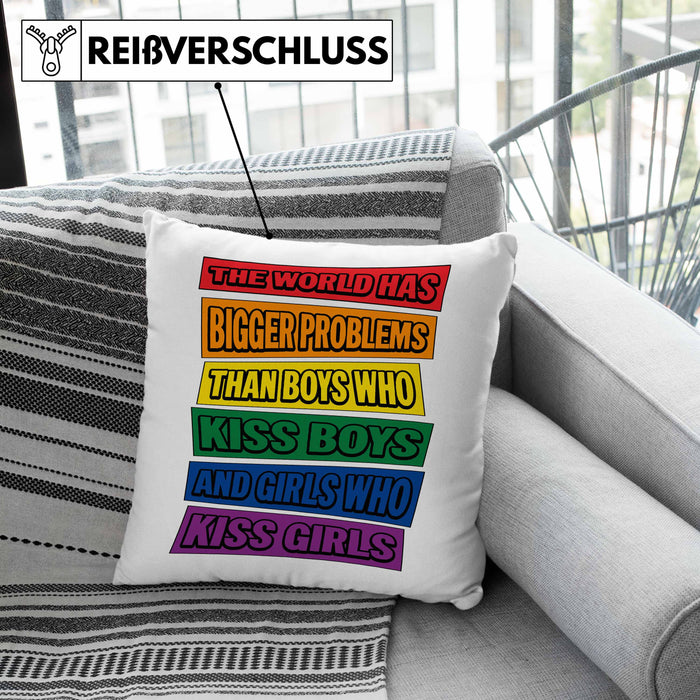 LGBTQ Kissen mit Füllung 40x40 Geschenk Schwule Lesben Geschenkidee The World Has Bigger Problems Gender Equality Häferl (Grau) Grau Trendation