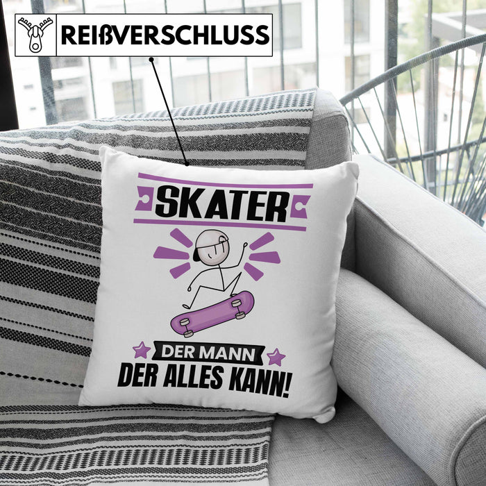 Skater Kissen mit Füllung 40x40 Geschenk für Skater Der Mann Der Alles Kann Geschenkidee zum Geburtstag (Grau) Grün Trendation