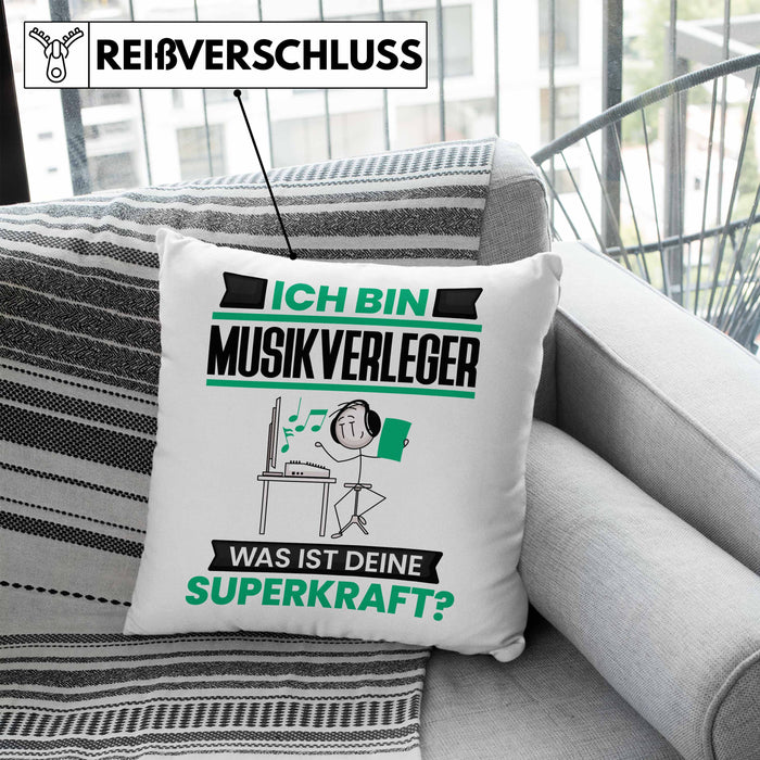 Musikverleger Kissen mit Füllung 40x40 Geschenk für Musikverleger Geburtstag Lustiger Spruch Was Ist Deine Superkraft (Grau) Blau Trendation