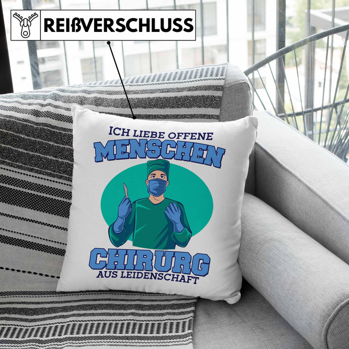 Lustige Chirurg-Kissen mit Füllung 40x40 "Ich liebe offene Menschen" Geschenk für Chirurgen (Grau) Grau Trendation