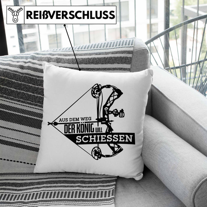 Bogenschießen Kissen mit Füllung 40x40 mit Bogenschütze Spruch - Geschenk für Pfeil und Bogen Fans Aus Dem Weg Der König Will Schießen (Grau) Blau Trendation