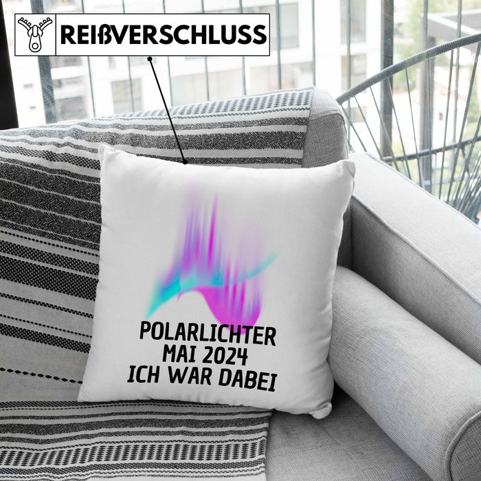 Polarlichter 2024 Kissen mit Füllung 40x40 Geschenk Ich War Dabei Polar-Lichter Polarlicht Heute Nochmal Polarlichter (Grau) Rosa Trendation