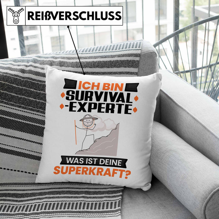 Survival-Experte Kissen mit Füllung 40x40 Geschenk für Survival-Experte Geburtstag Lustiger Spruch Was Ist Deine Superkraft (Grau) Grün Trendation