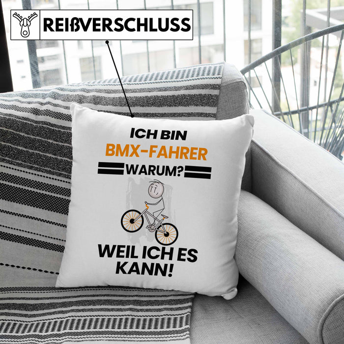 BMX-Fahrer Geschenk Kissen mit Füllung 40x40 Lustiger Spruch Ich Bin BMX-Fahrer Warum Weil Ich Es Kann Geschenkidee Bester BMX-Fahrer Geburtstag (Grau) Rosa Trendation