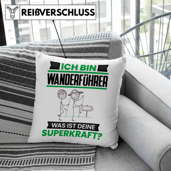 Wanderführer Kissen mit Füllung 40x40 Geschenk für Wanderführer Geburtstag Lustiger Spruch Was Ist Deine Superkraft (Grau) Rosa Trendation