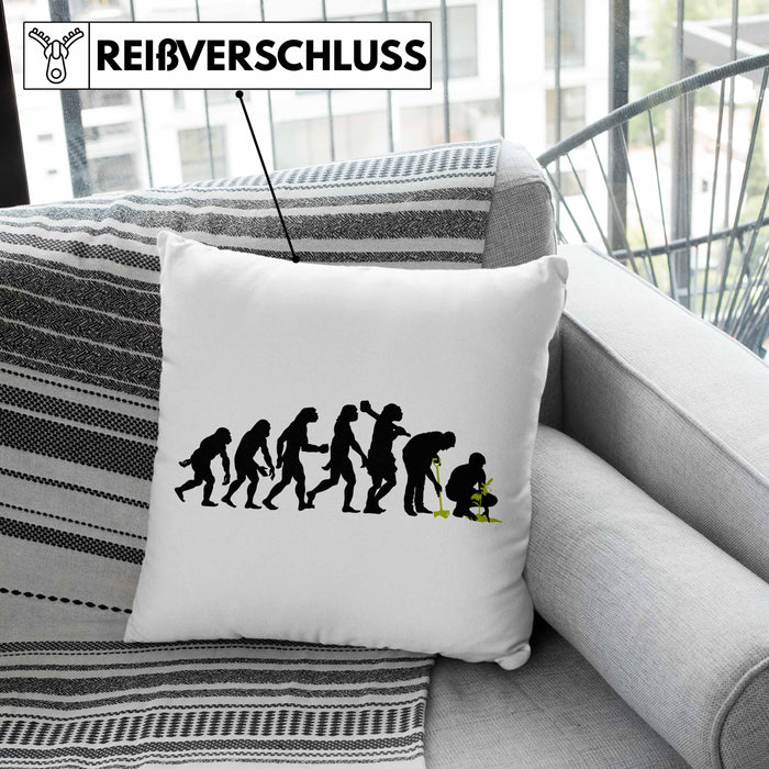 Gärtner Evolution Kissen mit Füllung 40x40 mit Spruch Garten Hobbygärtner Gärtner Geschenk Lustig Gärtnerin Geschenkidee (Grau) Grün Trendation