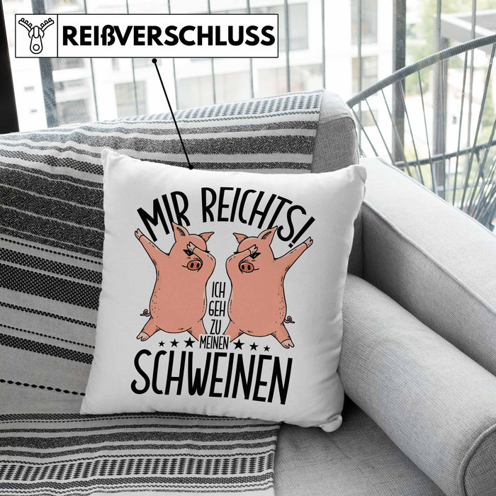 Lustige Kissen mit Füllung 40x40 Geschenk für Schweine-Bauer Geschenkidee Spruch (Grau) Rosa Trendation