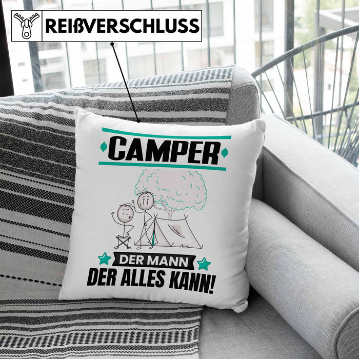 Camper Kissen mit Füllung 40x40 Geschenk für Camper Der Mann Der Alles Kann Geschenkidee zum Geburtstag (Grau) Blau Trendation