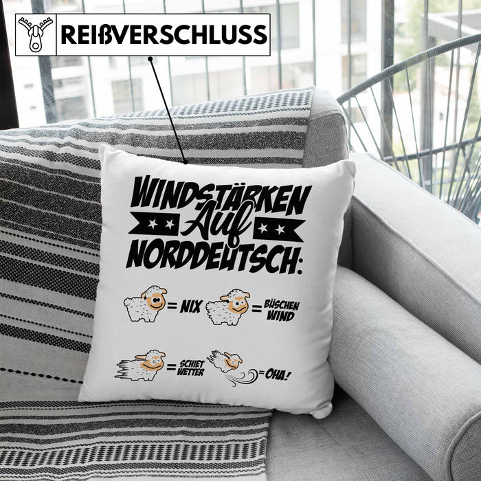 Norddeutsche Kissen mit Füllung 40x40 Geschenk Windstärken Schaf Geschenkidee (Grau) Blau Trendation
