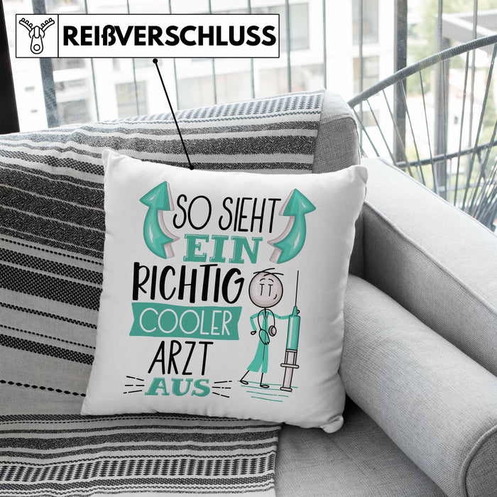 Arzt Kissen mit Füllung 40x40 Geschenk So Sieht Ein RIchtig Cooler Arzt Aus Geschenkidee Lustiger Spruch Geburtstag (Grau) Blau Trendation