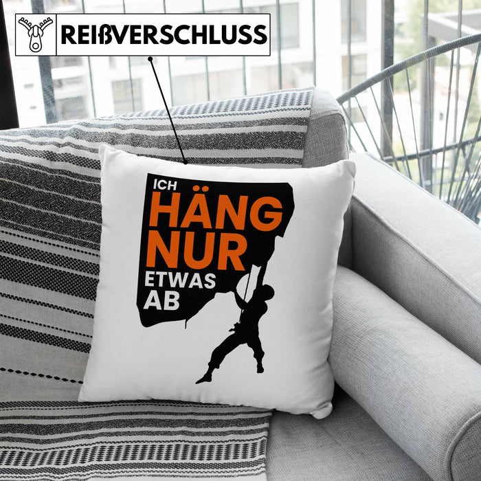 Lustige Kletter-Kissen mit Füllung 40x40 "Ich häng nur etwas ab" Geschenkidee für Boulder- und Kletter-Fans (Grau) Blau Trendation