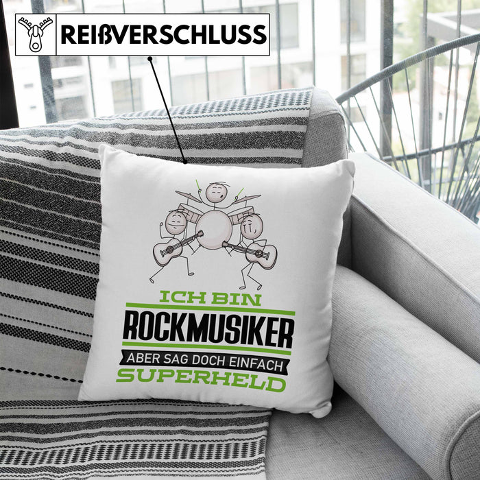 Rockmusiker Geschenk Kissen mit Füllung 40x40 Ich Bin Rockmusiker Aber Sag Doch Einfach Superheld Lustige Geschenkdiee für Rockmusiker (Grau) Blau Trendation