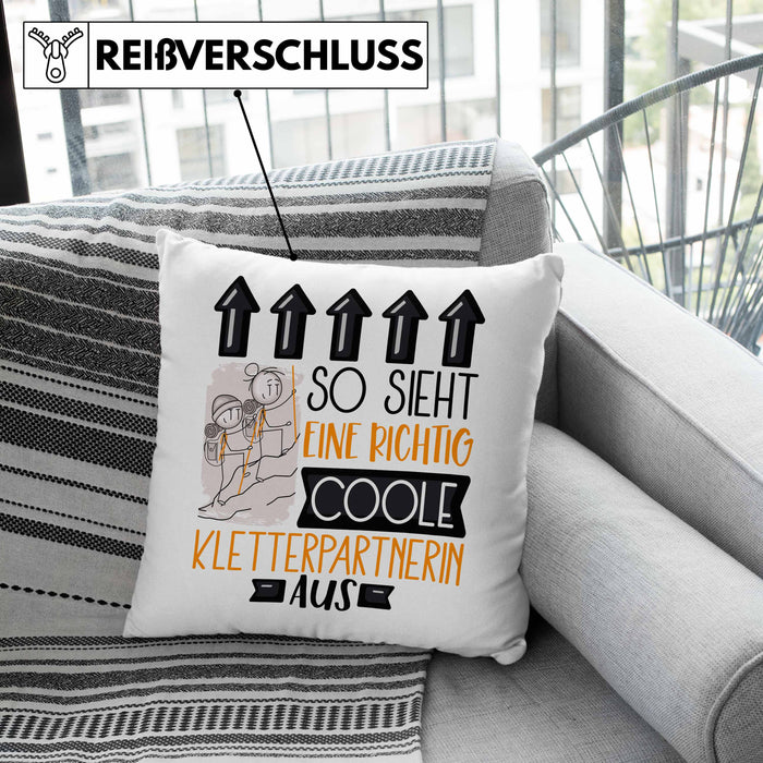 Kletterpartnerin Geschenk Kissen mit Füllung 40x40 Lustig Geschenkidee für Kletterpartnerin Geburtstag So Sieht Eine Richtig Coole Kletterpartnerin Aus Frauen Spruch (Grau) Grün Trendation