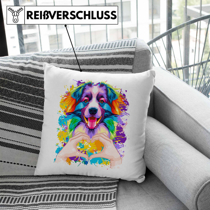 Border Collies Besitzer Farbe Love Kissen mit Füllung 40x40 Geschenk Lustiger Spruch Geschenkidee Border Collies Besitzerin (Grau) Blau Trendation