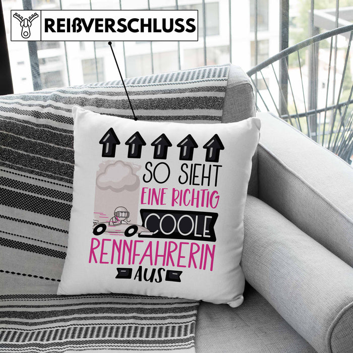 Rennfahrerin Geschenk Kissen mit Füllung 40x40 Lustig Geschenkidee für Rennfahrerin Geburtstag So Sieht Eine Richtig Coole Rennfahrerin Aus Frauen Spruch (Grau) Grau Trendation