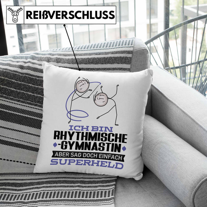 RhythmischeGymnastin Geschenk Kissen mit Füllung 40x40 Ich Bin RhythmischeGymnastin Aber Sag Doch Einfach Superheld Lustige Geschenkdiee für RhythmischeGymnastin (Grau) Rosa Trendation