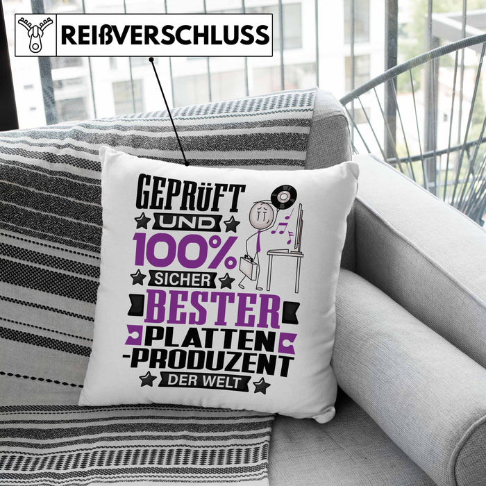 Plattenproduzent Geschenk Lustiger Spruch für Plattenproduzent Geschenkidee Bester Plattenproduzent Der WeltKissen mit Füllung 40x40 (Grau) Rosa Trendation