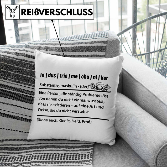 Industriemechaniker Geschenk Kissen mit Füllung 40x40 Spruch Männer Definition Lustige Geschenkidee für Industriemechaniker (Grau) Blau Trendation