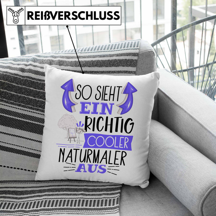 So Sieht Ein Richtig Cooler Naturmaler Aus Kissen mit Füllung 40x40 Geschenk für Naturmaler Geburtstag Geschenkdiee (Grau) Grün Trendation