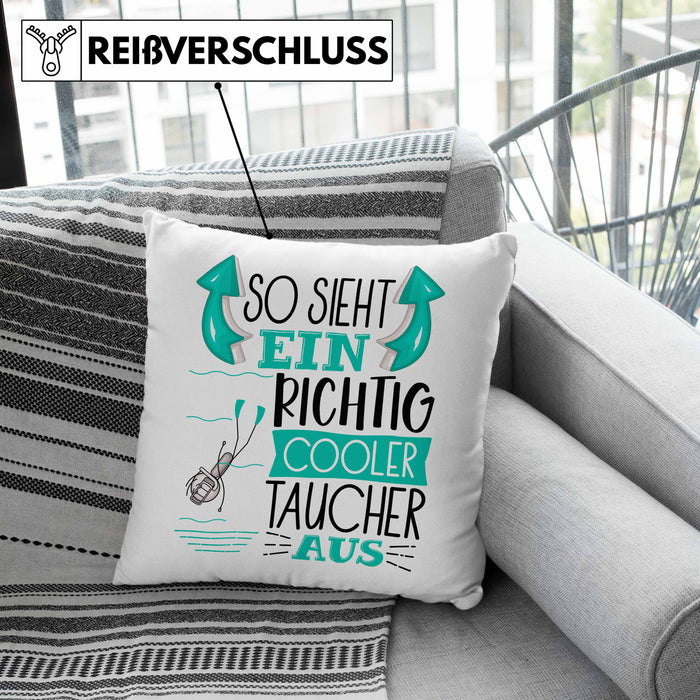 Taucher Kissen mit Füllung 40x40 Geschenk So Sieht Ein Richtig Cooler Taucher Aus Geschenkidee Spruch Lustig (Grau) Grau Trendation