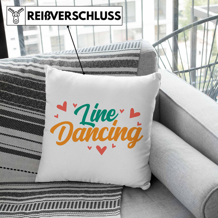 Lustige Line Dance Kissen mit Füllung 40x40 - Tolles Geschenk für Line Dance Enthusiasten "Line Dancing" (Grau) Grün Trendation