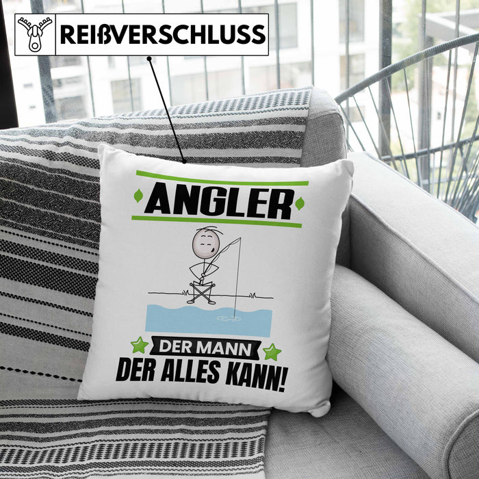Angler Kissen mit Füllung 40x40 Geschenk für Angler Der Mann Der Alles Kann Geschenkidee zum Geburtstag (Grau) Rosa Trendation