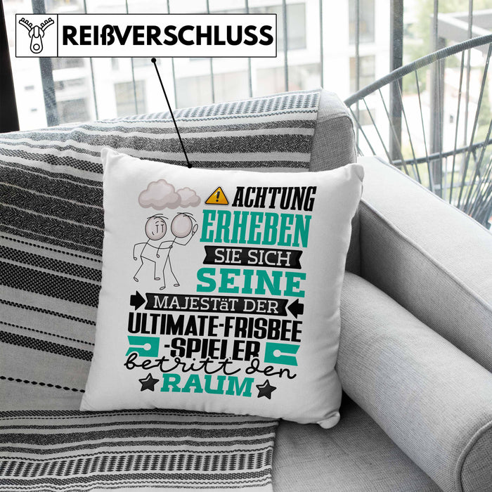 Ultimate-Frisbee-Spieler Geschenk Kissen mit Füllung 40x40 Lustiger Spruch Erheben Sie Sich Der Ultimate-Frisbee-Spieler Betritt den Raum (Grau) Blau Trendation