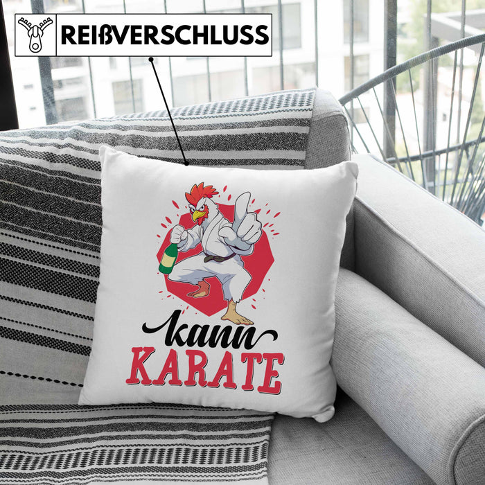 Huhn Kissen mit Füllung 40x40 Geschenk Huhn Kann Karate Geschenkidee Humor (Grau) Grün Trendation