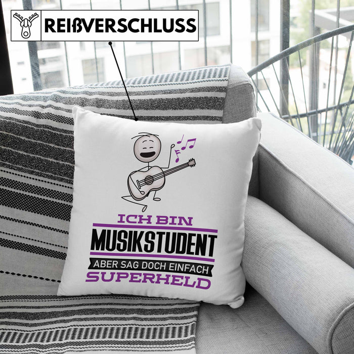 Musikstudent Geschenk Kissen mit Füllung 40x40 Ich Bin Musikstudent Aber Sag Doch Einfach Superheld Lustige Geschenkdiee für Musikstudent (Grau) Grau Trendation