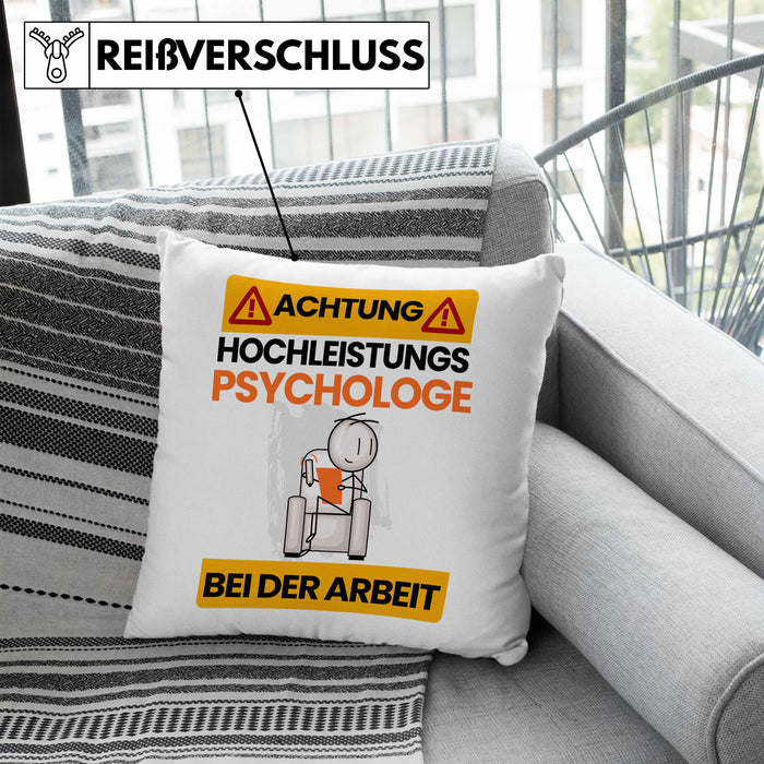 Psychologe Kissen mit Füllung 40x40 Geschenk Lustiger Spruch Geschenkidee für Psychologe Achtung Hochleistungs Psychologe Bei Der Arbeit (Grau) Blau Trendation