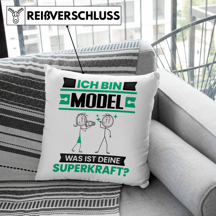 Model Kissen mit Füllung 40x40 Geschenk für Model Geburtstag Lustiger Spruch Was Ist Deine Superkraft (Grau) Grau Trendation
