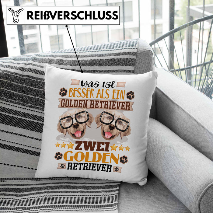Golden Retriever Besitzer Kissen mit Füllung 40x40 Geschenk Lustiger Spruch Geschenkidee Was Ist Besser Als Ein Golden Retriever (Grau) Blau Trendation