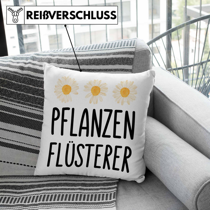 Pflanzenflüsterer Gärtner Kissen mit Füllung 40x40 mit Spruch Garten Hobbygärtner Geschenk Lustig Gärtnerin Geschenkidee (Grau) Rosa Trendation