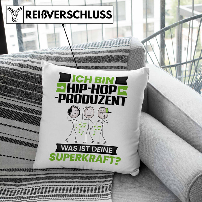 Hip-Hop-Produzent Kissen mit Füllung 40x40 Geschenk für Hip-Hop-Produzent Geburtstag Lustiger Spruch Was Ist Deine Superkraft (Grau) Rosa Trendation