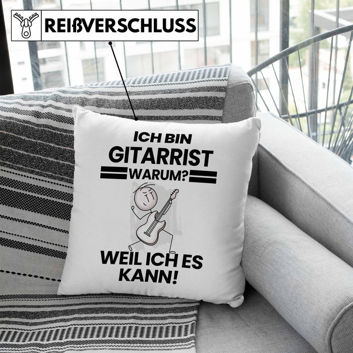 Gitarrist Geschenk Kissen mit Füllung 40x40 Lustiger Spruch Ich Bin Gitarrist Warum Weil Ich Es Kann Geschenkidee Bester Gitarrist Geburtstag (Grau) Blau Trendation