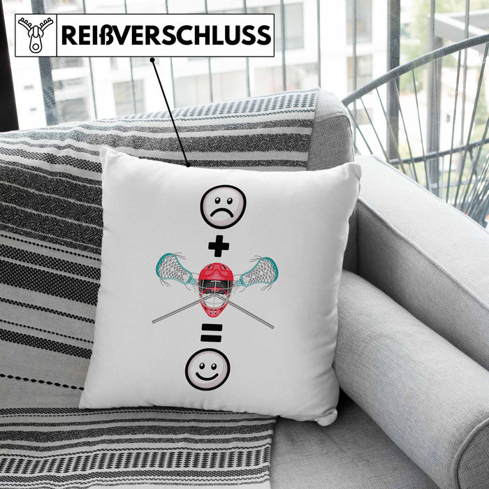 Lacrosse Kissen mit Füllung 40x40 Geschenk für Lacrosse-Spieler Lustige Geschenkidee :( + Lacrosse = :) Geburtstag (Grau) Rosa Trendation