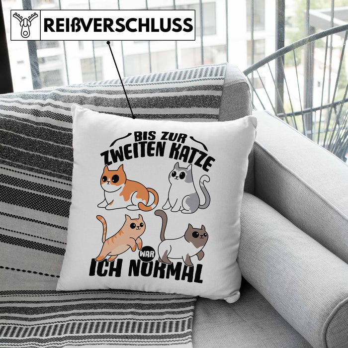 Katzen-Liebhaberin Kissen mit Füllung 40x40 Geschenk Katzenmama Bis Zur 2. Katze War Ich Normal (Grau) Grün Trendation