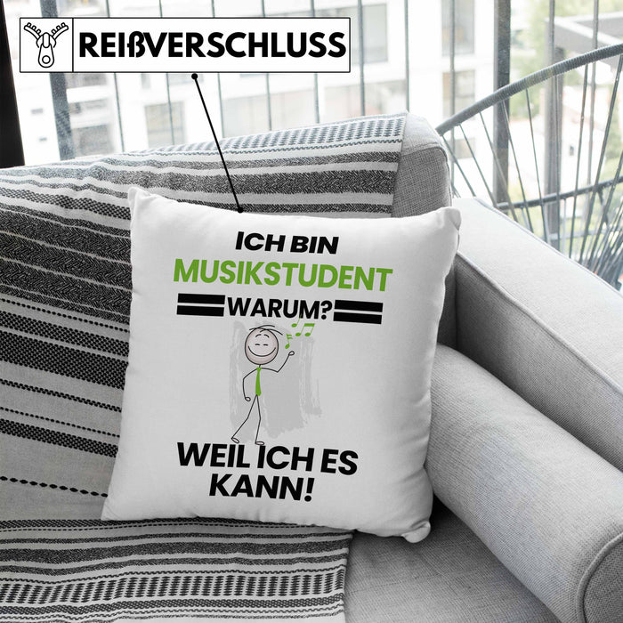 Musikstudent Geschenk Kissen mit Füllung 40x40 Lustiger Spruch Ich Bin Musikstudent Warum Weil Ich Es Kann Geschenkidee Bester Musikstudent Geburtstag (Grau) Blau Trendation