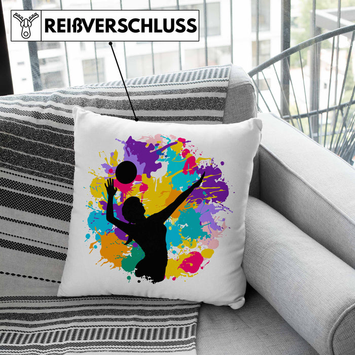 Volleyball Geschenk Kissen mit Füllung 40x40 Grafik Coach Herren Mädchen Kaffee Zubehör Volleyball-Spieler Spielerin (Grau) Rosa Trendation