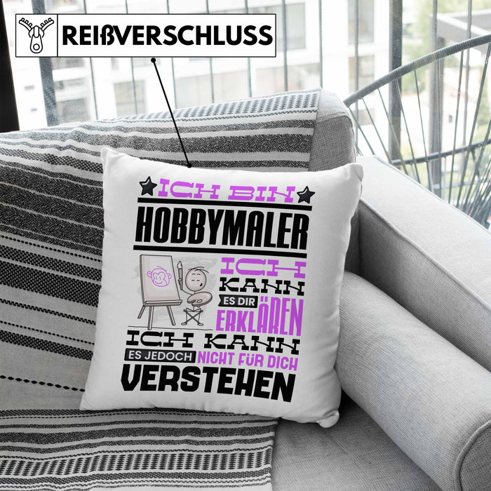 Hobbymaler Geschenk Kaffee-Kissen mit Füllung 40x40 Geschenkidee für Hobbymaler Ich Bin Hobbymaler Ich Kann Es Dir Erklären Jedoch Nicht Für Dich Verstehen Spruch Lustig (Grau) Blau Trendation