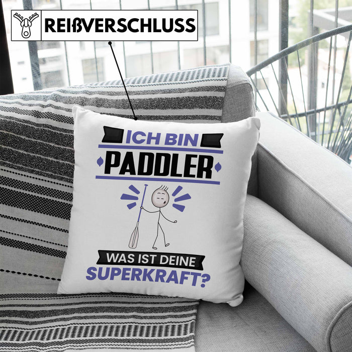 Paddler Kissen mit Füllung 40x40 Geschenk für Paddler Geburtstag Lustiger Spruch Was Ist Deine Superkraft (Grau) Blau Trendation
