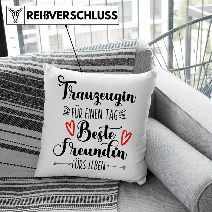Trauzeugin Kissen mit Füllung 40x40 Geschenk Beste Freundin Überraschung Beste Trauzeugin Spruch Geschenkidee (Grau) Grün Trendation