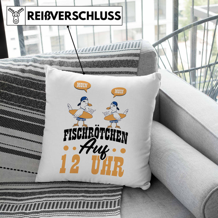 Moin Kissen mit Füllung 40x40 Geschenk Norddeutschland Sylt Norderney Möwen Fischbrötchen Geschenkidee Norddeutschland (Grau) Rosa Trendation