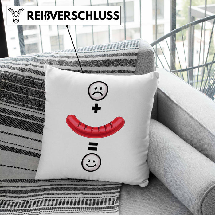 Wurst Kissen mit Füllung 40x40 Geschenk für Griller Wurst :( + Wurst = :) Lustige Geschenkidee Geburtstag (Grau) Blau Trendation